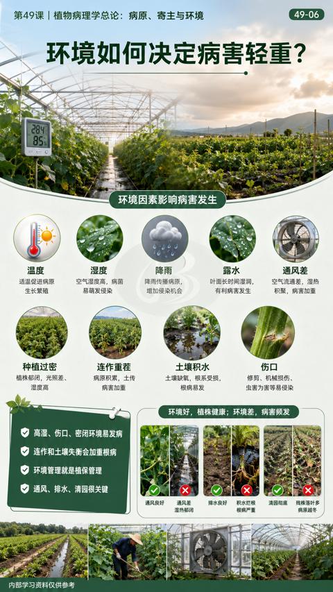 环境如何决定病害轻重（环境好，植株健康；环境差，病害频发）｜华昇金玛植保系统课技术图