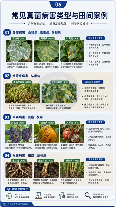 常见真菌病害类型与田间案例（叶部病害）｜华昇金玛植保系统课技术图