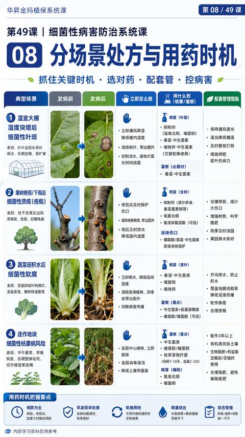 分场景处方与用药时机（间隔7-10天，连灌2-3次））｜华昇金玛植保系统课技术图