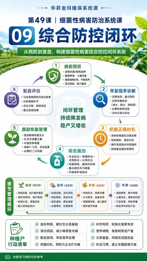 09综合防控闭环（从预防到复盘，构建细菌性病害综合防控闭环系统）｜华昇金玛植保系统课技术图