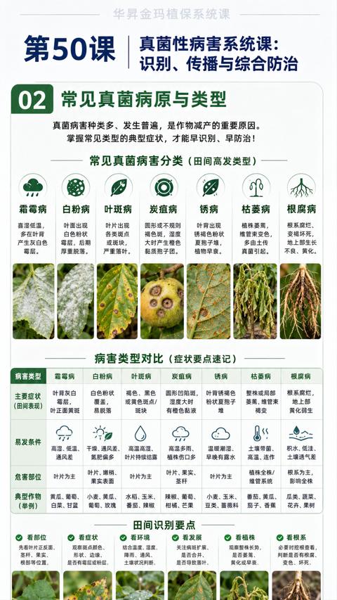 第50课（真菌病害种类多、发生普遍，是作物减产的重要原因）｜华昇金玛植保系统课技术图