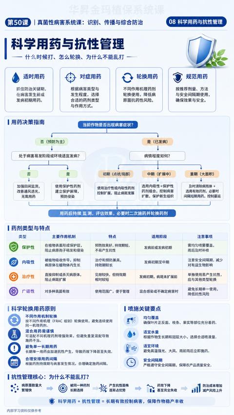 科学用药与抗性管理（长期单一用药会加速抗性产生，导致药效下降甚至失效）｜华昇金玛植保系统课技术图