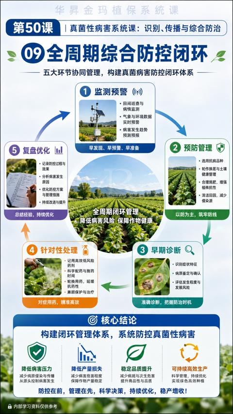 09全周期综合防控闭环（防控在前，管理在先，科学决策，持续优化，稳产增收）｜华昇金玛植保系统课技术图