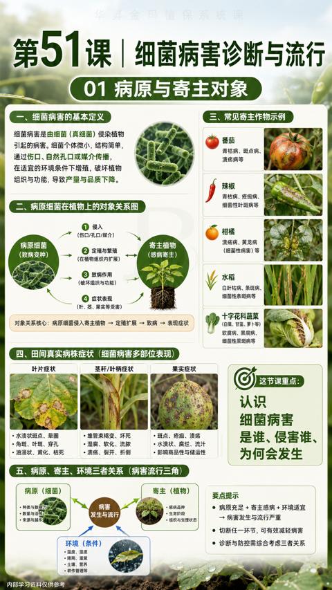 第51课| 细菌病害诊断与流行（五、病原、寄主、环境三者关系（病害流行三角））｜华昇金玛植保系统课技术图