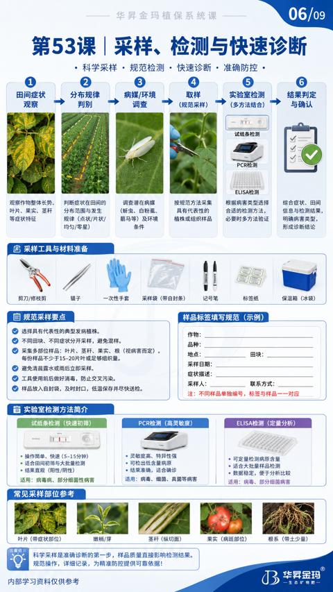 第53课 |采样、检测与快速诊断（科学采样是准确诊断的第一步，样品质量直接影响检测结果）｜华昇金玛植保系统课技术图