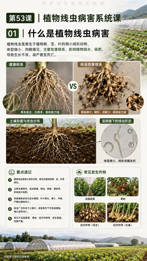 植物线虫病害系统课（体型微小，肉眼难见，主要危害根系，影响植物吸水、吸肥）｜华昇金玛植保系统课技术图