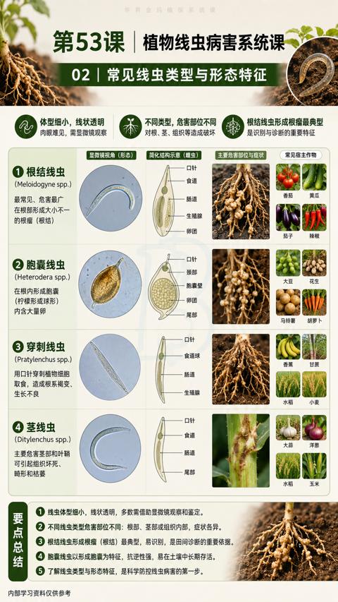 第53课|植物线虫病害系统课（根结线虫形成根瘤（根结）最典型，易识别，是田间诊断的重要依据）｜华昇金玛植保系统课技术图