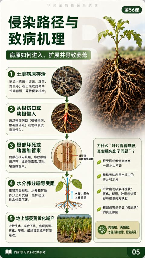 致病机理（病原如何进入、扩展并导致萎蔫）｜华昇金玛植保系统课技术图