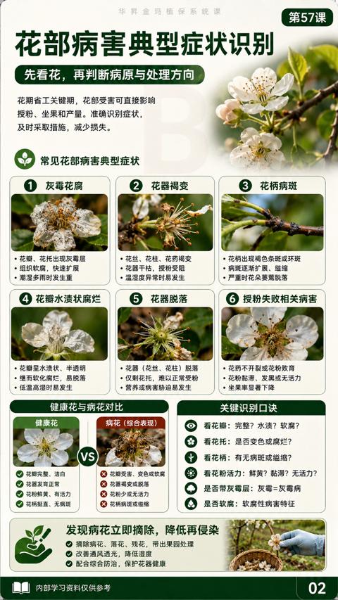 花部病害典型症状识别（花期省工关键期，花部受害可直接影响）｜华昇金玛植保系统课技术图