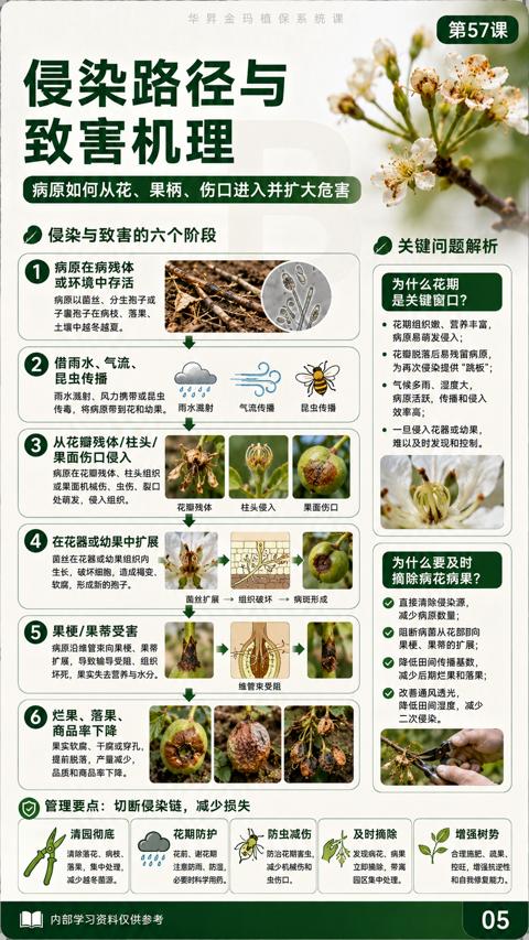 侵染路径与（病原如何从花、果柄、伤口进入并扩大危害）｜华昇金玛植保系统课技术图