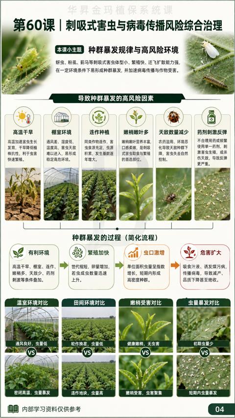 第60课| 刺吸式害虫与病毒传播风险综合治理（蚜虫、粉虱、蓟马等刺吸式害虫体型小、繁殖快、迁飞扩散能力强）｜华昇金玛植保系统课技术图
