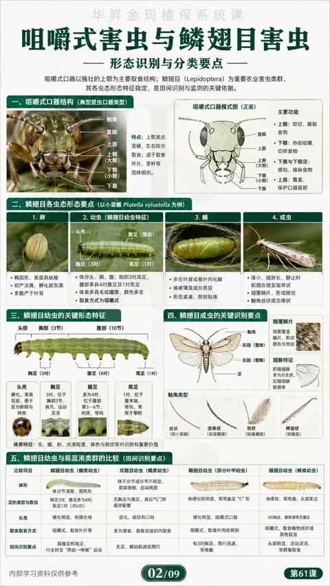 咀嚼式害虫与鳞翅目害虫（咀嚼式口器以强壮的上颗为主要取食结构；鳞翅目（Lepidoptera）为重要农业害虫类群）｜华昇金玛植保系统课技术图