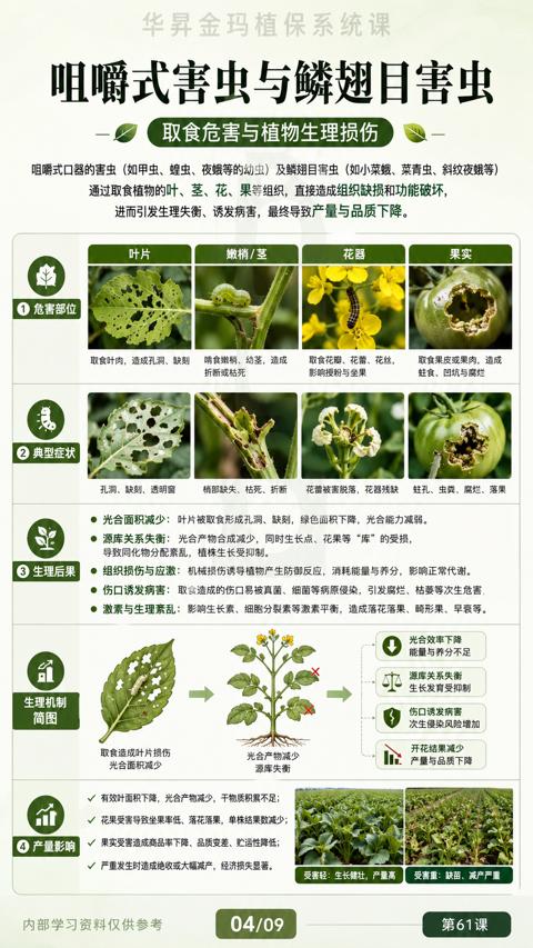 咀嚼式害虫与鳞翅目害虫（咀嚼式口器的害虫（如甲虫、蝗虫、夜蛾等的幼虫）及鳞翅目害虫（如小菜蛾、菜青虫、斜纹夜蛾等））｜华昇金玛植保系统课技术图