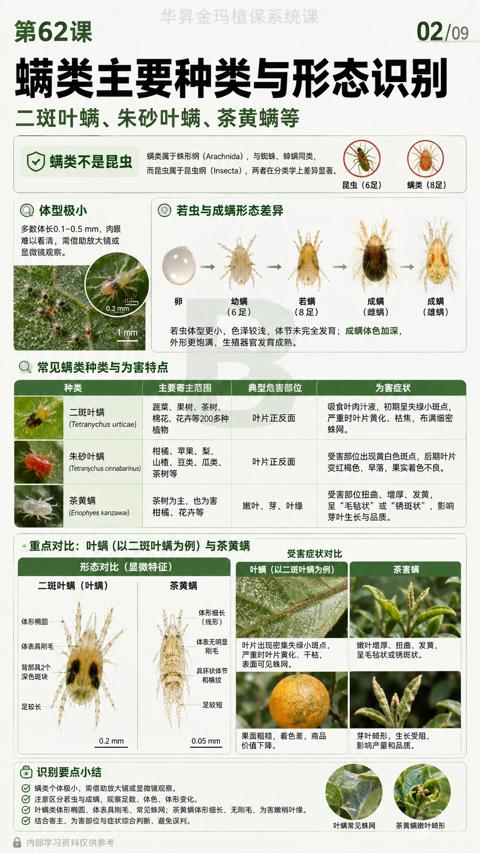 螨类主要种类与形态识别（而昆虫属于昆虫纲（Insecta），两者在分类学上差异显著）｜华昇金玛植保系统课技术图