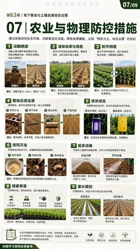 07|农业与物理防控措施（通过改善田间生态环境、切断害虫生活链、降低虫源基数，达到“预防为主、综合治理”的目的）｜华昇金玛植保系统课技术图