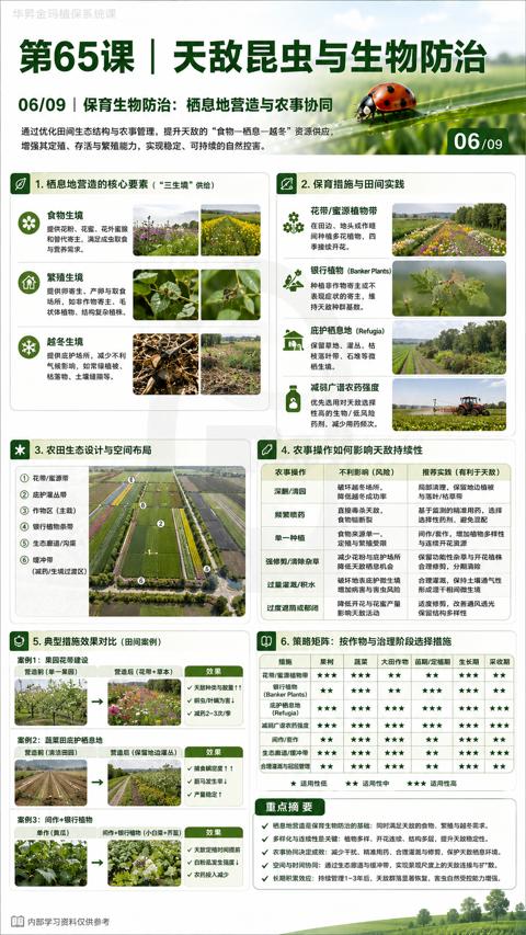 第65课|天敌昆虫与生物防治（通过优化田间生态结构与农事管理，提升天敌的“食物一栖息一越冬”资源供应）｜华昇金玛植保系统课技术图