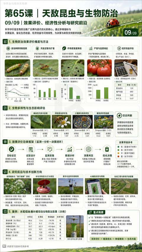 第65课|天敌昆虫与生物防治（长期监测，量化生态效益、经济效益与可持续性，为决策与政策支持提供依据）｜华昇金玛植保系统课技术图