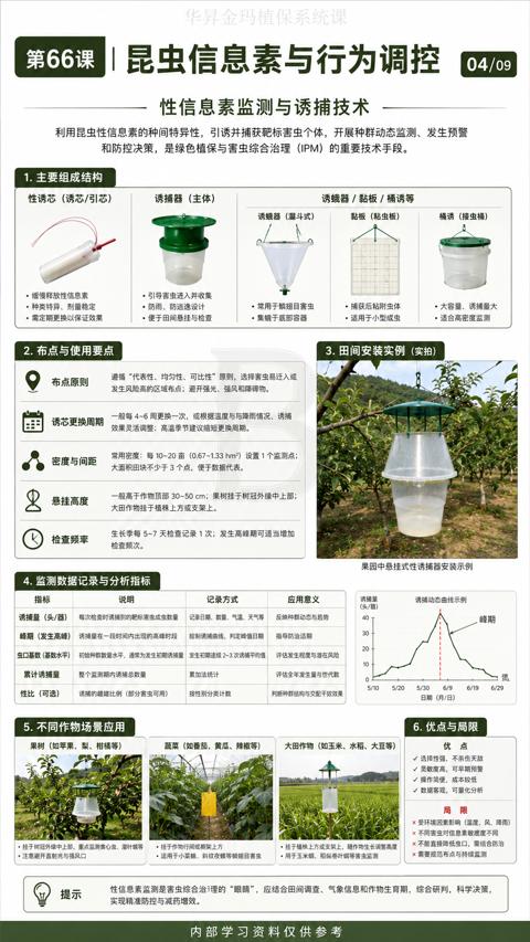 昆虫信息素与行为调控（利用昆虫性信息素的种间特异性，引诱井捕获靶标害虫个体，开展种群动态监测、发生预警）｜华昇金玛植保系统课技术图