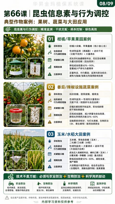 第66课|昆虫信息素与行为调控（信息素产品受环境、作物布局、害虫种群等多因素影响，需因地制宜，科学评估与应用）｜华昇金玛植保系统课技术图