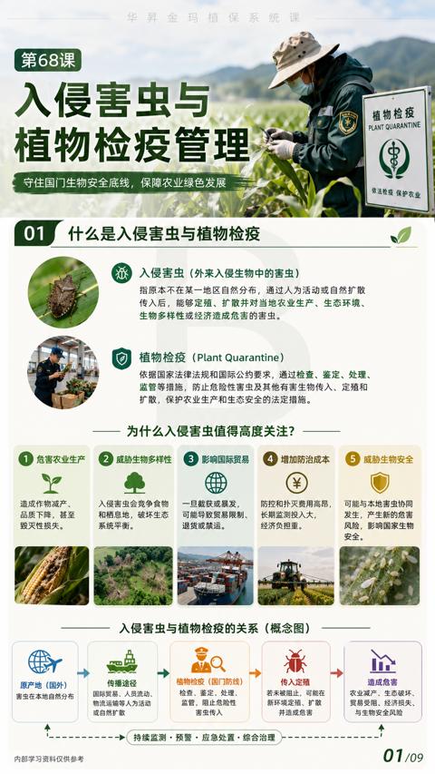 植物检疫管理（依据国家法律法规和国际公约要求，通过检查、鉴定、处理）｜华昇金玛植保系统课技术图