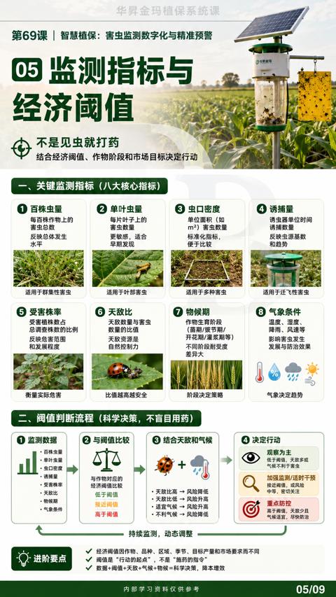 经济阈值（结合经济阀值、作物阶段和市场目标决定行动）｜华昇金玛植保系统课技术图