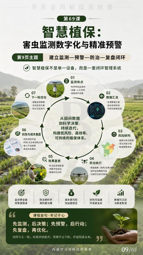 智慧植保（闭环不止一轮，效果持续提升；管理不止于防，价值创造未来）｜华昇金玛植保系统课技术图