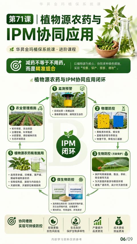 IPM协同应用（植物源农药与IPM协同应用闭环）｜华昇金玛植保系统课技术图