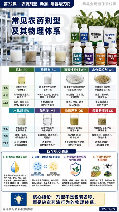 及其物理体系（固体剂型靠分散稳定，液体剂型）｜华昇金玛植保系统课技术图