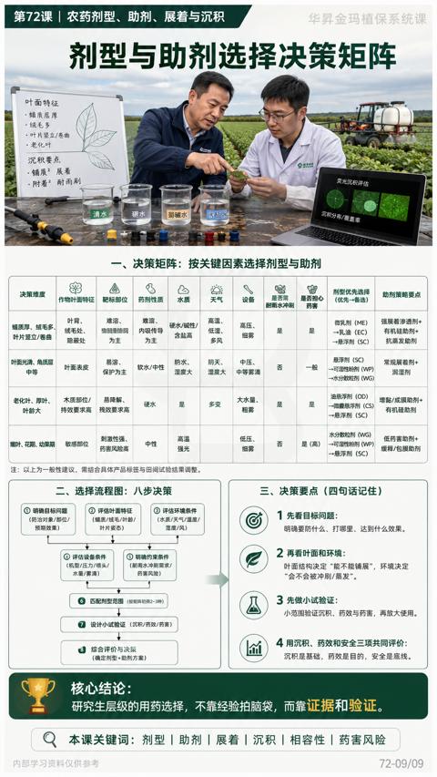 剂型与助剂选择决策矩阵（注）｜华昇金玛植保系统课技术图