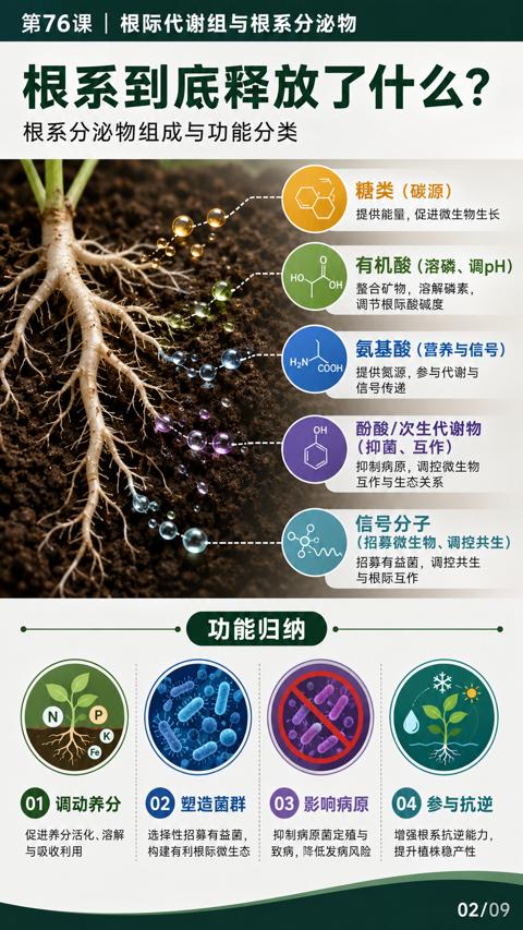 根系到底释放了什么（根系分泌物组成与功能分类）｜华昇金玛植保系统课技术图