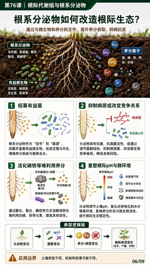 根系分泌物如何改造根际生态（通过与微生物和养分的互作，提升养分获取、抑病抗逆）｜华昇金玛植保系统课技术图
