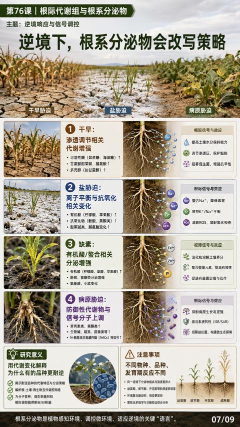 逆境下，根系分泌物会改写策略（根系分泌物是植物感知环境、调控微环境、适应逆境的关键“语言）｜华昇金玛植保系统课技术图