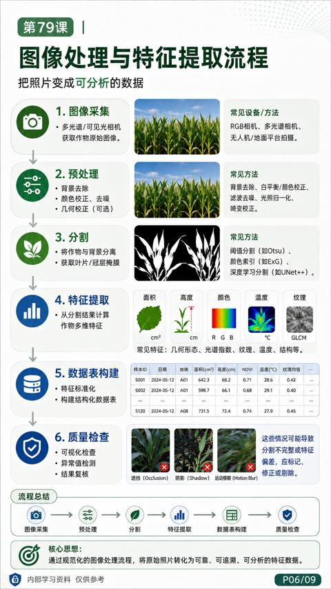 图像处理与特征提取流程（通过规范化的图像处理流程，将原始照片转化为可靠、可追溯、可分析的特征数据）｜华昇金玛植保系统课技术图
