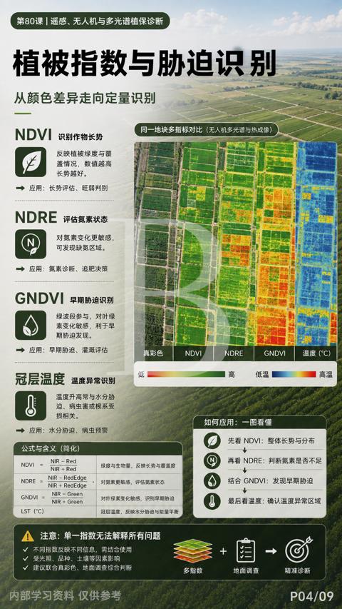 植被指数与胁迫识别（同一地块多指标对比（无人机多光谱与热成像））｜华昇金玛植保系统课技术图