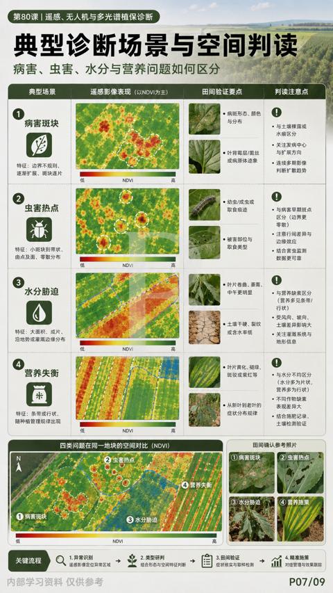 典型诊断场景与空间判读（病害、虫害、水分与营养问题如何区分）｜华昇金玛植保系统课技术图