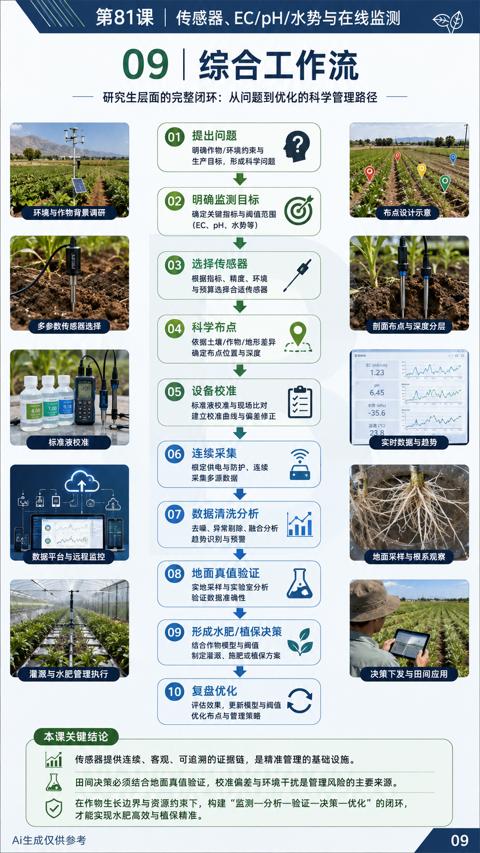09综合工作流（传感器提供连续、客观、可追溯的证据链，是精准管理的基础设施）｜华昇金玛植保系统课技术图