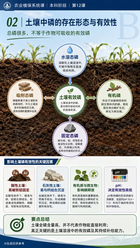 02 土壤中磷的存在形态与有效性（真正关键的是土壤溶液中的有效磷及其持续补给能力）｜华昇金玛植保系统课技术图