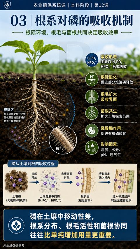 03| 根系对磷的吸收机制（根系分布、根毛活性和菌根协同）｜华昇金玛植保系统课技术图
