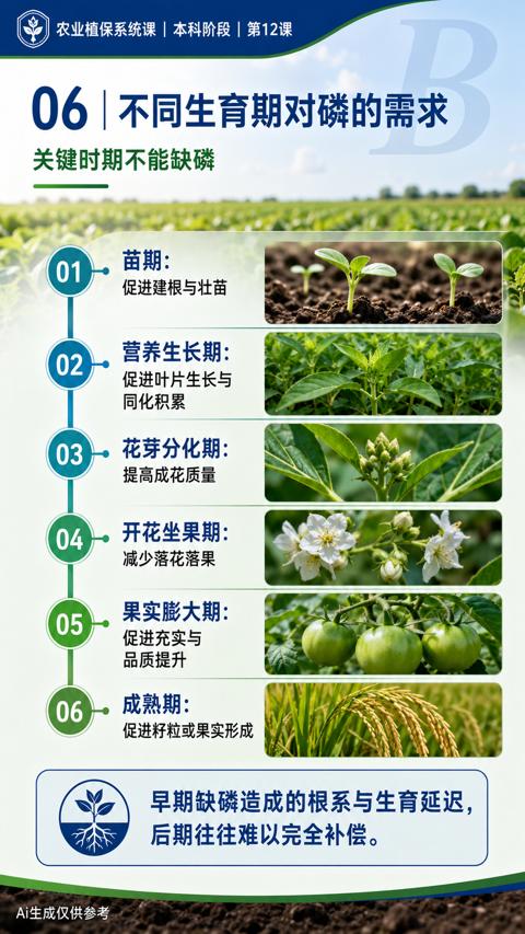 06|不同生育期对磷的需求（早期缺磷造成的根系与生育延迟）｜华昇金玛植保系统课技术图