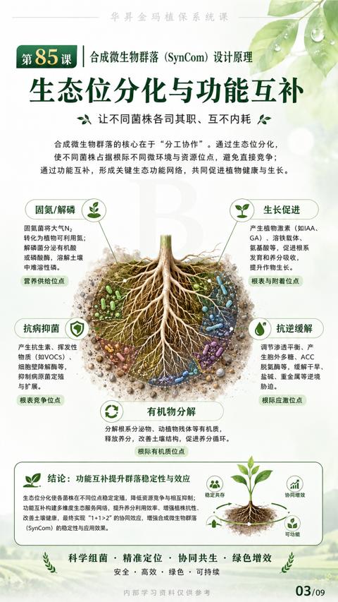 生态位分化与功能互补（通过功能互补，形成关键生态功能网络，共同促进植物健康与生长）｜华昇金玛植保系统课技术图