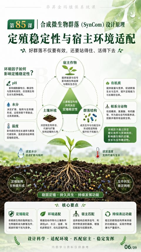 定殖稳定性与宿主环境适配（机质等因子，优化定殖环境）｜华昇金玛植保系统课技术图