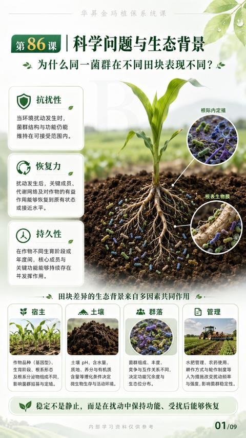 第86课|科学问题与生态背景（稳定不是静止，而是在扰动中保持功能、受扰后能够恢复）｜华昇金玛植保系统课技术图