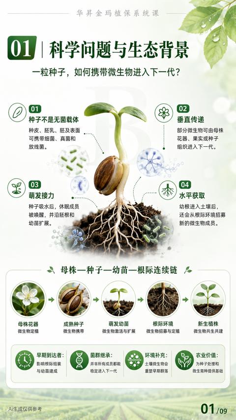 01|科学问题与生态背景（一粒种子，如何携带微生物进入下一代）｜华昇金玛植保系统课技术图
