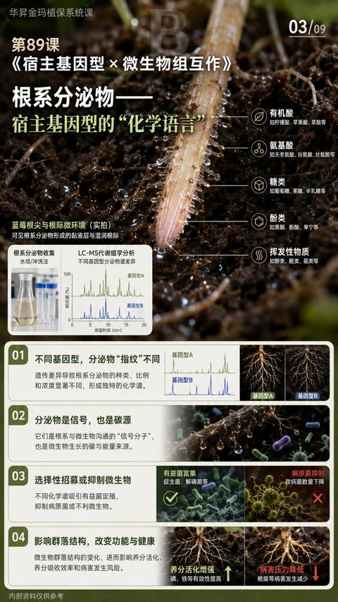 宿主基因型的“化学语言（微生物群落结构的变化，进而影响养分活化）｜华昇金玛植保系统课技术图