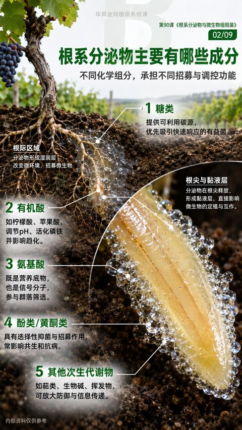 根系分泌物主要有哪些成分（第90课《根系分泌物与微生物组组装）｜华昇金玛植保系统课技术图