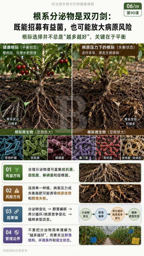 既能招募有益菌，也可能放大病原风险（根际选择并不总是“越多越好”，关键在于平衡）｜华昇金玛植保系统课技术图